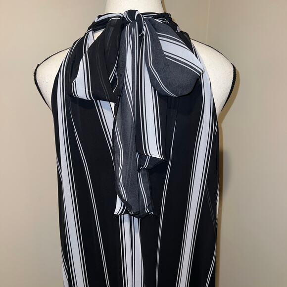 Halogen Wide Leg Halter Neck Black White Striped Flowy Jumpsuit Tie Neck Size XS - Picture 5 of 13
